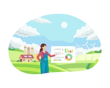 Female farmer managing her industrial farm vector