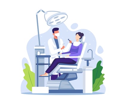 Dentist examining or treating patient teeth vector
