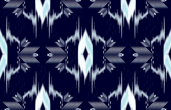 dark blue and white ikat seamless pattern Geometric ethnic oriental  traditional embroidery style. vector