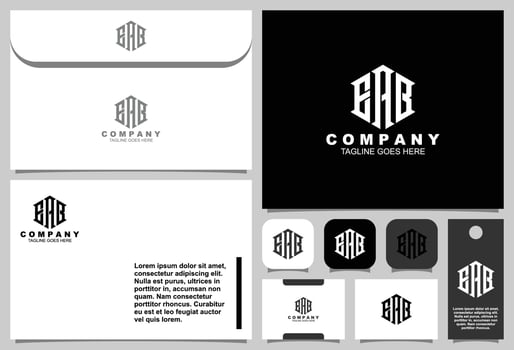 Letter E A B monogram logo design with stationery template vector