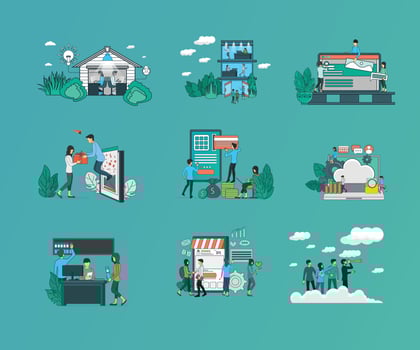 illustration of business and technology in flat style vector