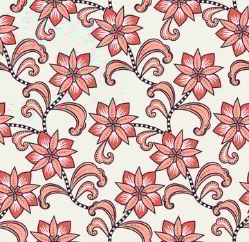 COLORFUL FLOWERS BATIK PATTERN. BATIK SEAMLESS PATTERN VECTOR