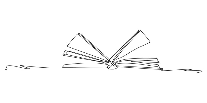 Continuous one line drawing of a book opened blown by the wind. Vector illustration for education supplies back to school theme or concept