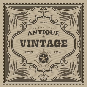 Vintage frame western label retro border  antique frame hand drawn engraving vector