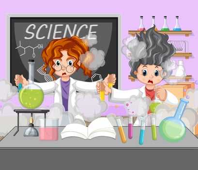 Funny scientist experiment in laboratory vector