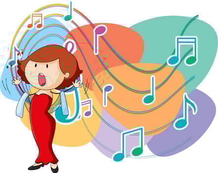 singer woman cartoon with music melody symbols vector