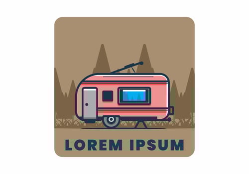 Camping with van flat illustration vector