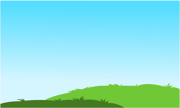 vector grass land, grass draw with summer blue sky background