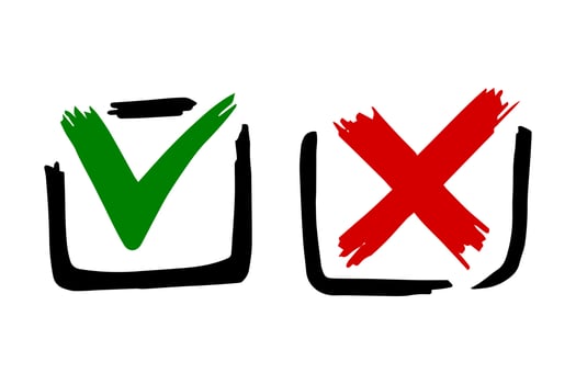 Tick and cross  signs. Checkmark OK and X icons. vector