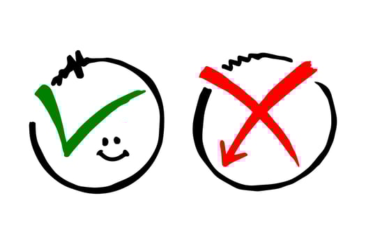 Tick and cross  signs. Checkmark OK and X icons. vector