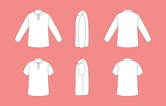 Set of Flat Outline Polo Mockup with Different Sleeve Length vector