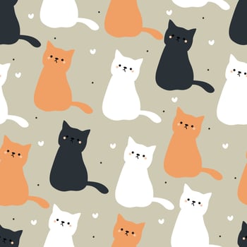 seamless pattern hand drawing cartoon cat. animal drawing vector