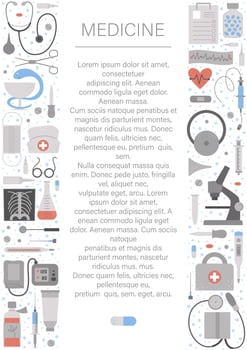Vector vertical layout frame with medical equipment and tools. Medicine elements banner design. Cute funny health care, check or research card template.