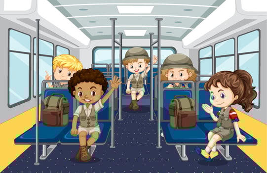 Scene with many people using public transportation vector