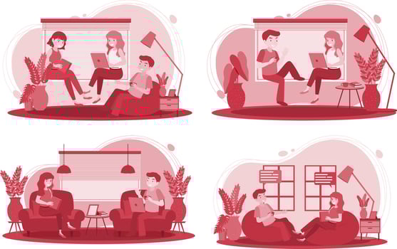 Set of people working from home vector
