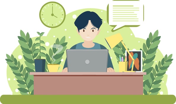 Man working on laptop at home vector