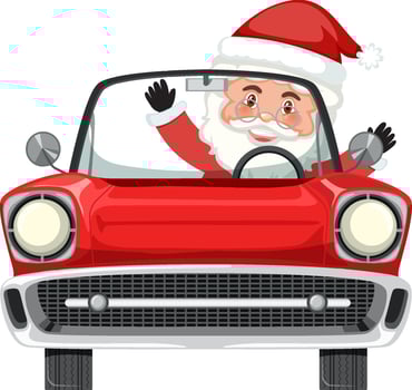 Santa Claus in classic car in cartoon style vector