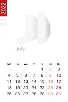 Minimalist calendar template for July 2022, vector calendar in English.