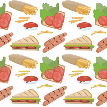 Seamless pattern with fast food. With hamburgers, sandwiches and hotdogs vector