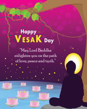 Happy Vesak Day with Slogan and Sacred fig tree vector