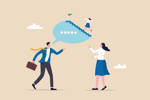 Advisor or consultant give advice to reach business goal, motivate employee to success in work, career development plan concept, businessman manager giving guidance advice for coworker to reach goal. vector