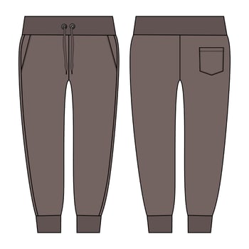 Jogger pants fashion Technical flat sketch vector Khaki  Color template front, back view. Slim fit Sport Jogger fashion CAD Technical sketch vector Mock up Cad.