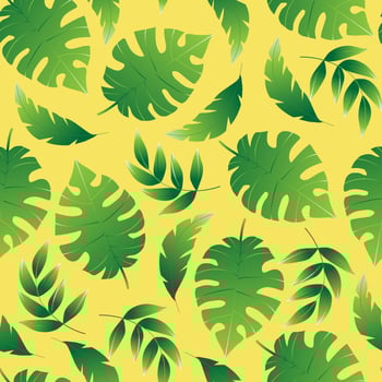 Tropical palm leaves, botanical vector illustration, seamless pattern