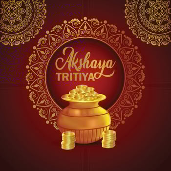 Happy celebration akshaya tritiya day with gold coin pot vector