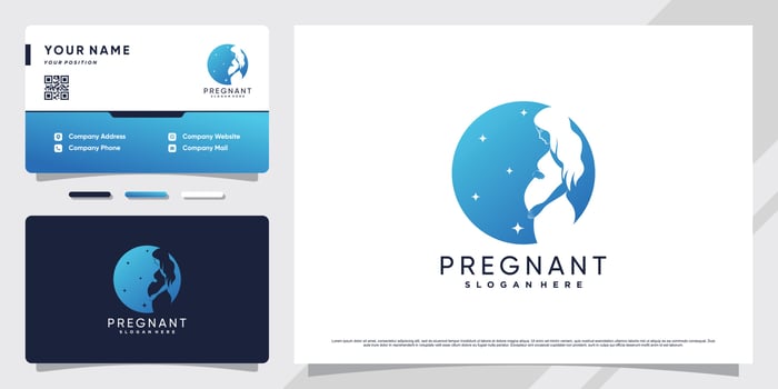 Woman pregnant clinic logo with creative concept and business card design Premium Vector