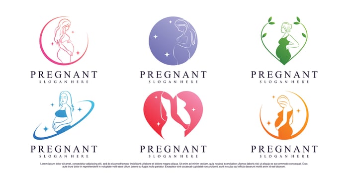 Set of pregnant woman logo design with creative element Premium Vector