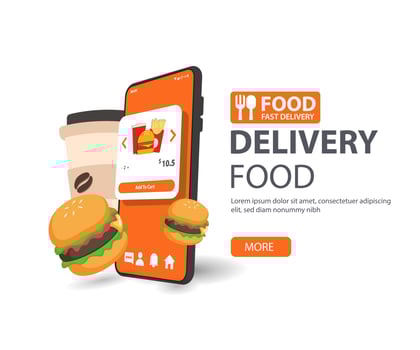 Online food ordering. Vector concept illustration of mobile smartphone screen with Burger food.