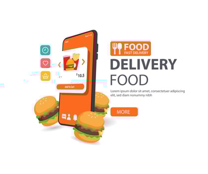 Online food ordering. Vector concept illustration of mobile smartphone screen with Burger food.