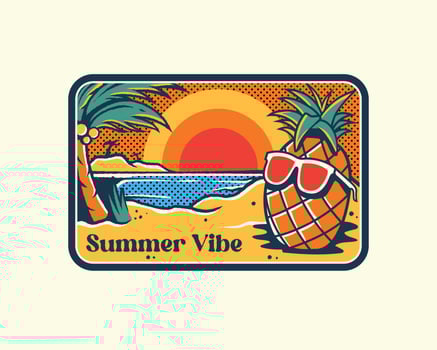 vintage emblems summer illustrations of pinneaple cartoon enjoy on vacation vector
