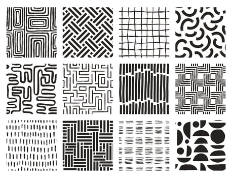 Set Aesthetic Contemporary printable seamless pattern with abstract line brush stroke shapes and line in nude colors. Pastel boho background in minimalist mid century style vector Illustration wall