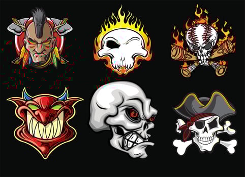 Amazing Skulls helmet in detailed Crossed Katana Swords Devil's Head Geometry Ornamental is an Illustration vector