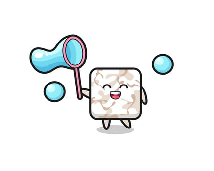 happy ceramic tile cartoon playing soap bubble vector