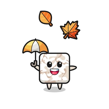 cartoon of the cute ceramic tile holding an umbrella in autumn vector