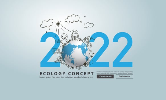 Earth globe Happy new year 2022 Creative drawing environmental eco-friendly, Ecology ideas concept, Vector illustration layout template design