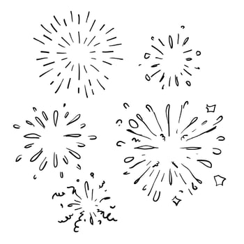 doodle Festive fireworks, Celebration party firework, festival firecracker illustration collection handdrawn style vector