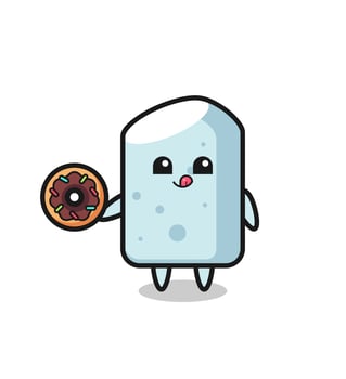 illustration of an chalk character eating a doughnut vector