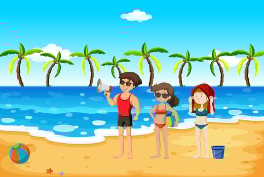 Tropical beach scene with people vector