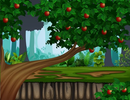 Illustration of apple tree in the forest landscape vector