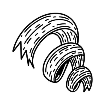 Shaving vector icon. Hand drawn illustration isolated on white background. Spiral peel from woodcarving, carpentry. Natural wood chips, biofuel. Monochrome sketch of sawdust