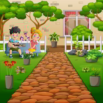 People in love in park and singing songs together vector
