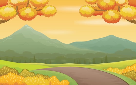 Autumn landscape background with road and mountains vector
