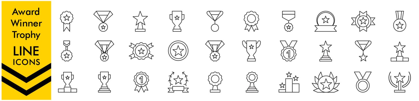 Awards line icons. Awards line icon collection Trophy cup, Medal, Winner, Award, prize icon. Vector