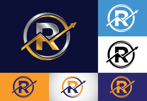 Initial R monogram alphabet symbol design incorporated with the arrow. Financial or success logo concept. Logo for accounting business and company identity vector