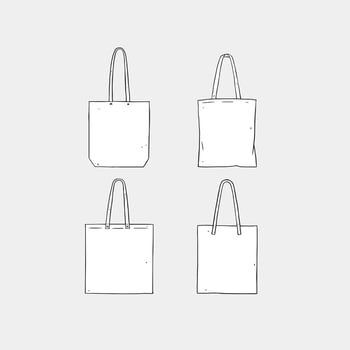 Hand drawn vector illustration of blank white tote bag on white background. Template fabric bag.canvas shopping bags.mock up.