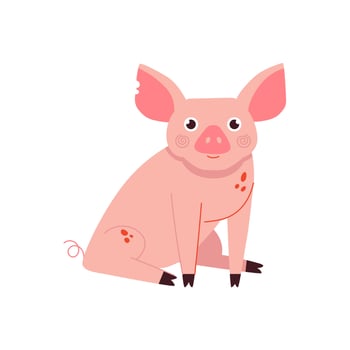 Cute pig cartoon vector illustration. Domestic farm animal character isolated on white background