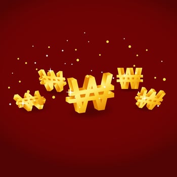 Korean Won Currency Sign Gold Color Shiny Difference angle vector